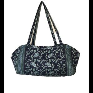 50 L GAL PAL Large Quilted Paisley Tote Bag Navy Blue Travel Shoulder Purse